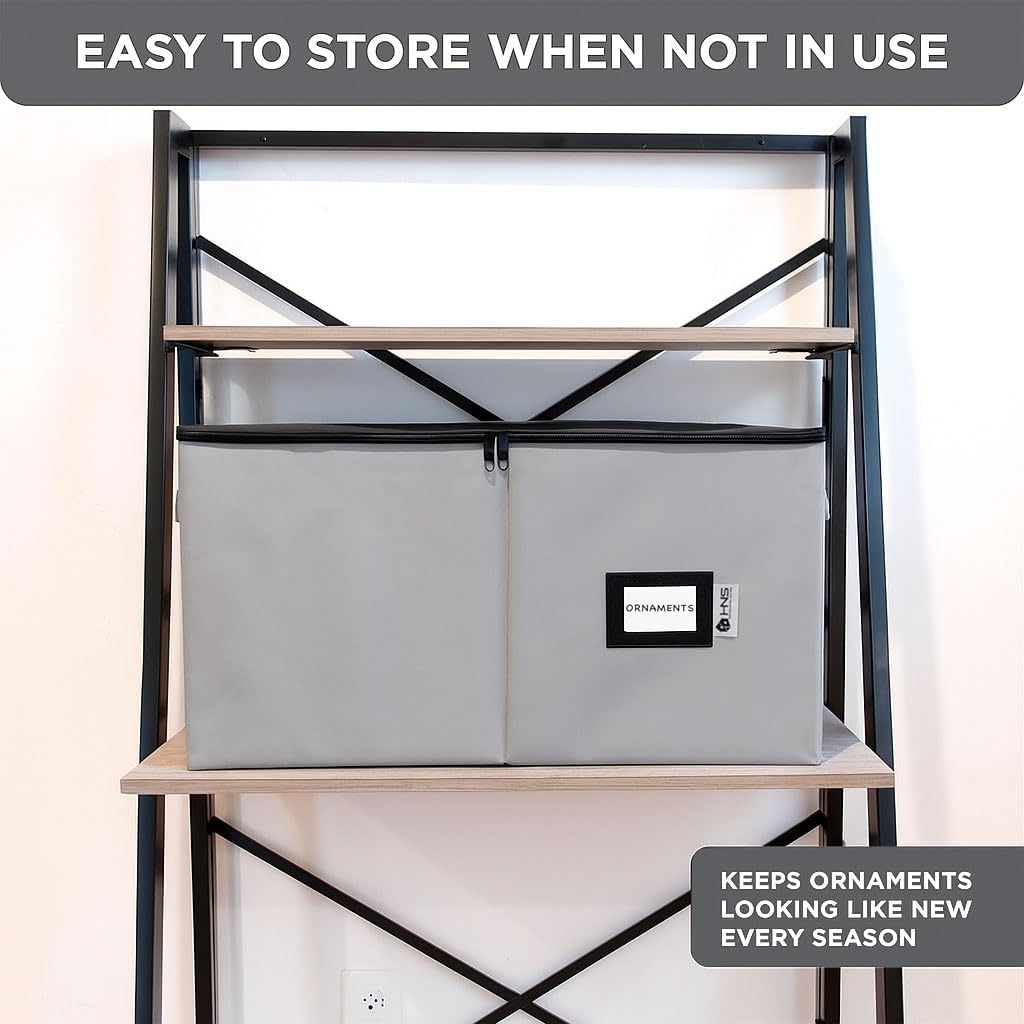 Christmas Ornament Storage Container with Dividers - Box Stores Up to 54 Ornaments. Zippered. Convenient. Adjustable. Large Organizer Bin to Protect Holiday Décor. Fits Most Standard Size. Grey - Image 7