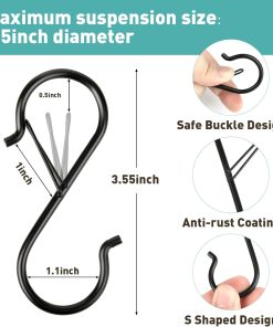 Alternative view of 12 Pcs S Hooks for Hanging Heavy Duty. 3.5-inch Heavy Duty Metal S Hook with Safety Buckle. Suitable for 0.5 inch Rods. S Hook for Hanging Plants. Closet. Kitchen Utensil. Pot. Pan. Bags