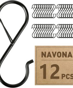 12 Pcs S Hooks for Hanging Heavy Duty. 3.5-inch Heavy Duty Metal S Hook with Safety Buckle. Suitable for 0.5 inch Rods. S Hook for Hanging Plants. Closet. Kitchen Utensil. Pot. Pan. Bags